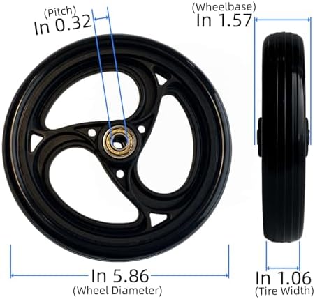 2Pcs 6 Inch Charcoal Wheels for Walker - Universal Hard Rubber Walker Wheels Replacement, Fit Drive Rollator & Wheelchair Wheel, All-Floor Safe Rolling, Essential Walker Accessories