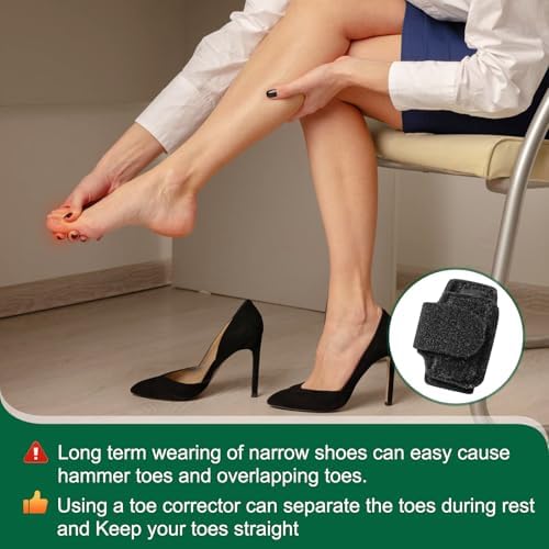 Hammer Toe Straightener for Men & Women - 4 Pack Soft & Breathable Toe Splints for Hammer, Bent & Curled Toes - Hammer Toe Corrector & Wrap for Walking, Running & Rest (Black)