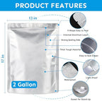 Mylar Bags 2Gallon 30PCS 17"X13" for Food Storage with Oxygen Absorbers&Labels,10Mil Thick Resealable Zipper&Heat Seal Stand Up Pouches for Packaging Long Term,Dried Food,BPA Free