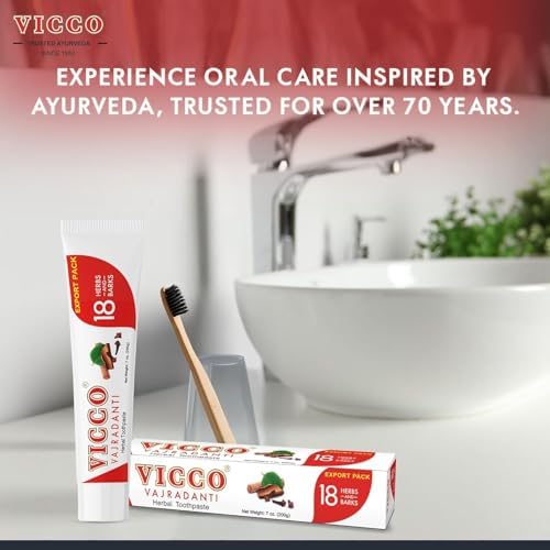 Vicco Vajradanti Ayurvedic Herbal Toothpaste by Vicco – 70 Year Legacy of Ayurveda, with 18 Ayurvedic Herbs & Barks, 100% Natural, Vegan, Fluoride-Free & Cruelty-Free – 7 oz (1 Pack)