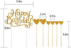 PALASASA Happy Birthday Cake Toppers Gold glitter letters"happy birthday"and love star,Party decor Decorations,Set of 7 (Gold)
