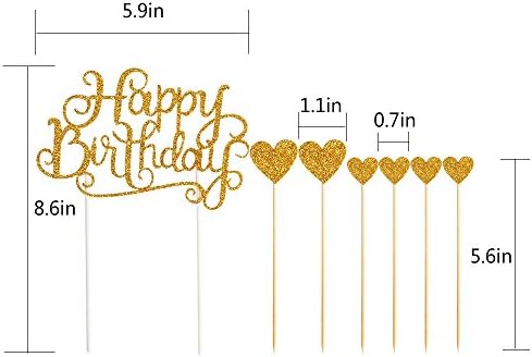 PALASASA Happy Birthday Cake Toppers Gold glitter letters"happy birthday"and love star,Party decor Decorations,Set of 7 (Gold)
