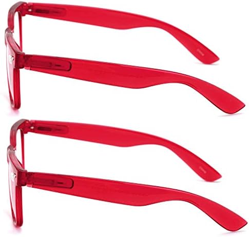 V.W.E. 2 Pairs Transparent Neon Color Deluxe Reading Glasses - Comfortable Stylish Simple Readers Magnification