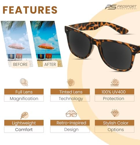 proSPORT Reading Sunglass Readers No Line Full Lens Men Women Smoke | Brown |Black |Tortoise Frame NOT BIFOCAL