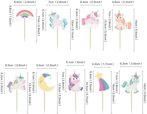 27 PCS Unicorn Cupcake Toppers Set, Pastel Rainbow and Moon Designs, Birthday Party Cake Decorations for Girls, Magical Theme Party Supplies (Style 1)