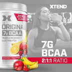 Xtend Original BCAA Powder, 7g BCAAs and 2.5g L-Glutamine for Muscle Recovery Hydration and Lean Muscle, Sugar Free Intra and Post Workout Drink with Electrolytes, Knockout Fruit Punch, 30 Servings