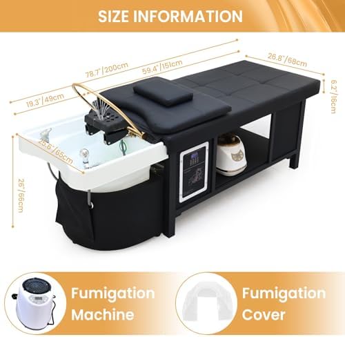 Massage Table with Shampoo Bowl Massage Bed, Head Spa Equipment with Water Cycle & Fumigation Stationary Head Spa Bed for Beauty Head Physical Salons Esthetician Treatment Wellness Resort, Black