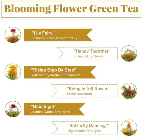 LWXLJMJZC－12 Unique Varieties Blooming Green Tea Ball | Jasmine Flowering Tea | Individual Pack with Flowers－Gifts For Tea Lovers