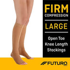 FUTURO Open Toe Knee Length Stockings for Men & Women, Large, Beige, Firm (20-30 mm/Hg)