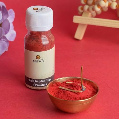 SATVIK Set of 2 - (25gmx2) Red Ashtagandha Chandan Tikka Powder | Traditional Laal Tilak Roli for Pooja, Festivals & Ritual Use