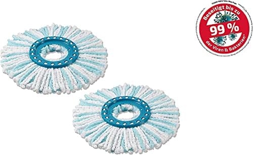 Leifheit Replacement Mop Head Clean Twist Disc Mop x 2 Pack – Dual Fibre System for Deep Cleaning & Maximum Absorption – Compatible with Clean Twist Systems – Set of 2 – White/Turquoise