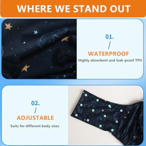 WEEOATAR Unisex Reusable Adult Cloth Diaper,Washable Swim Nappies,Adjustable Incontinence Pocket Diaper with Snaps,Underwear for Seniors,Disability,Postpartum(Dinosaur,XXL)