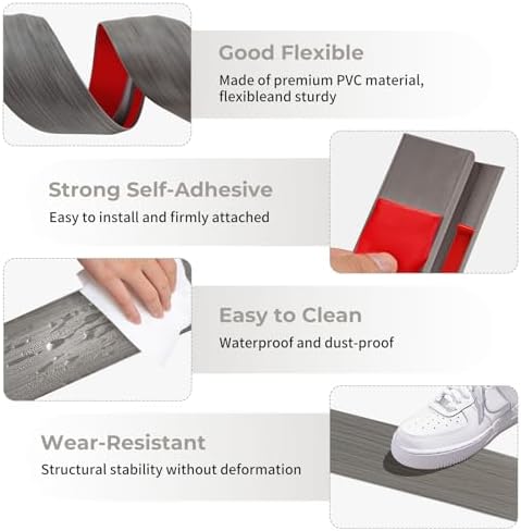 Door-Threshold Floor-Transition-Strip Self Adhesive 36 inch, 0.4'' Rise Thresholds Ramps for Doorways, Edge-Reducer Vinyl-Transition-Strip for Door/Floor(Wood Grain Gray)