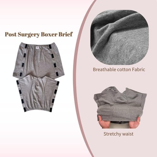 Post Surgery Boxer Briefs, Reusable Disabled Adaptive Tear Away Underwear for Men, Incontinence Stick-On Briefs One-Piece Design for Postoperative Patient(Men-L)