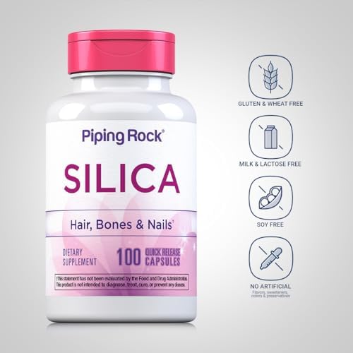 Piping Rock Silica Supplement 500mg | 100 Capsules | Horsetail Extract | Vitamins for Hair, Bones & Nails | Gluten Free, Non-GMO