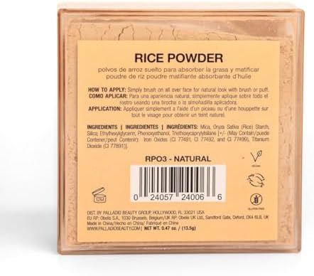 Palladio, Rice Powder Loose Setting Powder Absorbs Oil Leaves Face Looking and Feeling Smooth Helps Makeup Last Longer For a Flawless Fresh Look, Natural, 0.6 Ounce