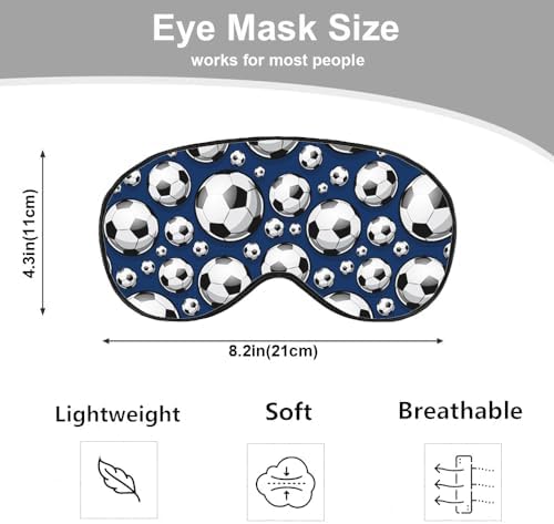 Football Sleep Eye Mask Soccer Ball Black White Square Sphere Blue Silk Eye Mask Sleeping Soft Eye Shade Cover for Men Women Boy Girl Airplane Travel with Elastic Strap