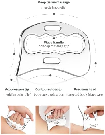 2-in-1 Stainless Steel Gua Sha Massage Tool Set, Muscle Scraper & IASTM Tools for Soft Tissue Mobilization, Myofascial Release, Body Skin Massage, Physical Therapy Sore Muscle Relief with Travel Pouch