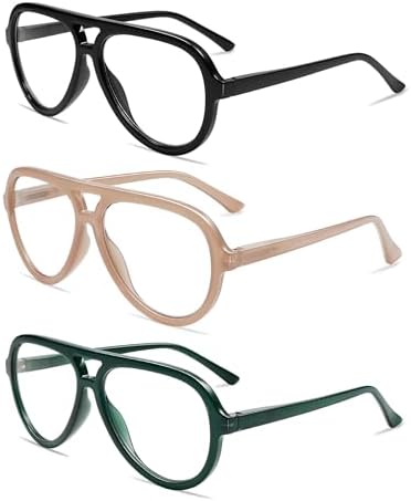 AMOMOMA 3 Pack Retro Oversized Aviator Reading Glasses for Women Men,Classic Large Reader Blue Light Computer Frame AM6111