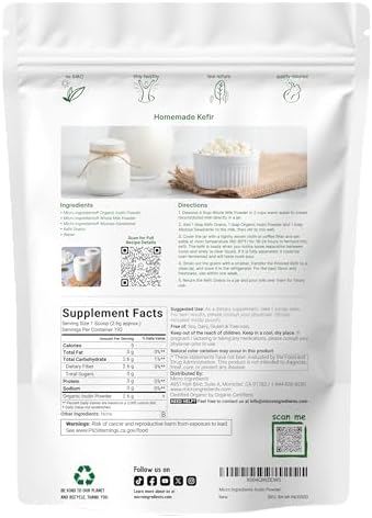 Micro Ingredients Organic Inulin FOS Fiber Powder, 1.1 lb | Quick Water-Soluble Prebiotic | Natural Unflavored Fiber for Yogurt, Smoothies, & Drinks | Vegan Friendly, Dissolves Clear, Non-GMO