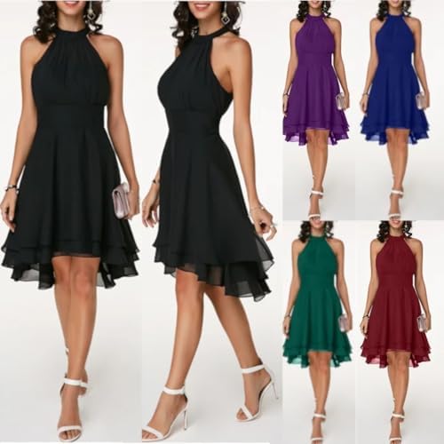 Women's Dress Elegant Halter Sleeveless Cropped Midi Dress Summer Solid Color High Waist Slim-Fit Party Dresses