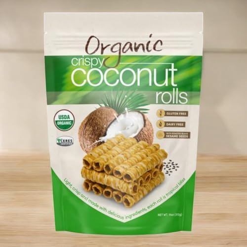 Tropical Fields Organic Crispy Coconut Rolls with Black Sesame Seeds – 11 oz Resealable Bag