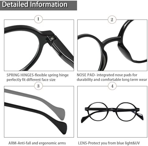 Kerecsen 6 Pack Vintage Round Reading Glasses for Women & Men Blue Light Blocking, Spring Hinge Design, Reading & Office Use