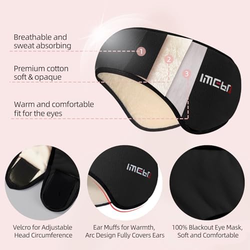 Sleep Mask & Earmuffs for Sleep - 2 in 1 Eye & Ear Mask, Comfortable & Soft for Side Sleepers (Black)