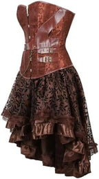 Corset Dress 3 Set Skirt Tutu Set Corsets for Women Steampunk Gothic Punk Leather Bustier Pirate Costume