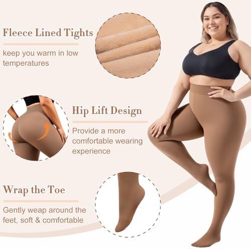 Justay 1 Pair Plus Size Fleece Lined Tights Women Winter Warm Thick Pantyhose Fake Translucent Thermal Leggings for Gifts