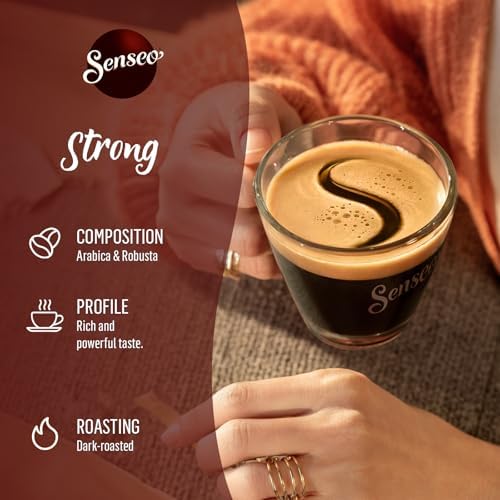 Senseo Strong Dark Roast Coffee Pods – 240 Count (5 Packs) – Bold & Full-Bodied Flavor with Rich Crema – Single-Serve Compostable Coffee Pads Compatible with Senseo & PeleCom Machines
