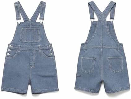 Mens Denim Shorts Lightweight Bib Overalls Jean Rompers Casual Loose Fit Summer Jumpersuit with Pockets Work Pants