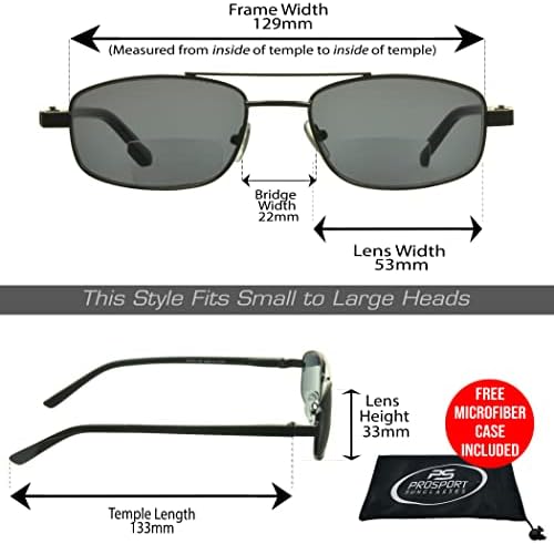 proSPORT Bifocal Reading Sunglasses Square Aviator Outdoor Readers Men Women Black Bronze Gunmetal Frame HD Brown Grey Lenses