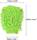Microfiber Soft Chenille Wash Mitten Double Sided Large Dusting Gloves for House Cleaning, Light Green
