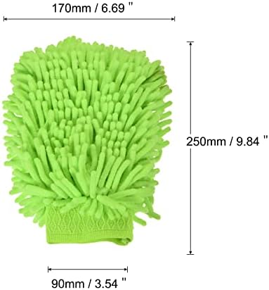 Microfiber Soft Chenille Wash Mitten Double Sided Large Dusting Gloves for House Cleaning, Light Green
