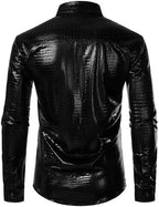 ZEROYAA Men's 70s Disco Button Down Shirt Shiny Metallic Long Sleeve Costume for Party Prom