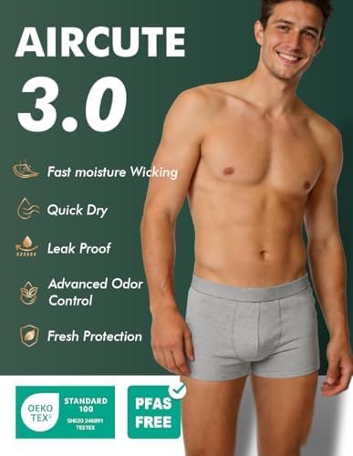 AIRCUTE Washable Incontinence Underwear for Men Leakproof Urinary Bladder Leakage Protection Panties Absorbency Boxer Briefs 62ml 5Pack (M,5 Color)