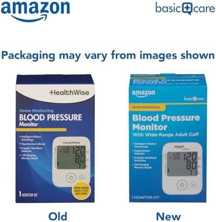 Amazon Basic Care Blood Pressure Monitor, Wide Range Arm Cuff with Intelligent Inflation Technology, Large (Previously Healthwise)