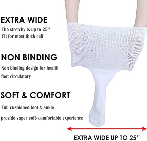 CIRZUEX Extra Wide Socks for Lymphedema Swollen Feet Leg, Bariatric Socks, Cast Boot Sock, Diabetic Non Binding Neuropathy Swelling Women Men 2 Pairs