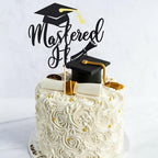 Arthsdite 1Pc Mastered It Cake Topper, College Grad, Class of 2026, Congratulations MBA Graduation Party Decorations Supplies - Black Glitter