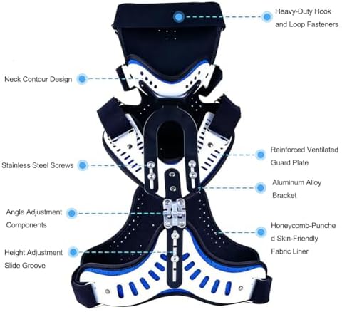Orthosis Cervical Thoracic Halo Brace, Detachable Cervical Neck Traction, Head Chest Orthosis, U Lumbar Support, Angle Adjustable Breathable, Brace Spine Correction and Neck Care