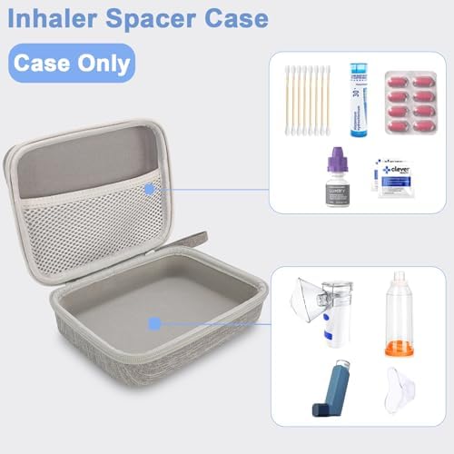 Klawdsky Hard Travel Case for Asthma Inhaler, Inhaler Spacer Case for Kids and Adults,Gray (Bag Only)