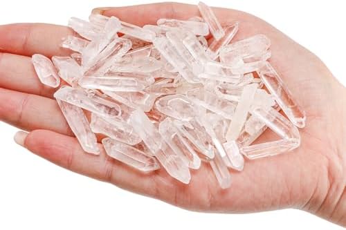 Covzoe 1Lb Clear Quartz Crystals Points, 0.6-1.6 Inch Long Natural Crystal Wands Bulk, Irregular Shape Rough Decorative Crystal Stones for Meditation, Yoga, Cleansing, Energy