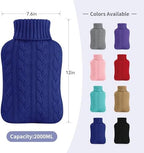 samply Hot Water Bottle with Knitted Cover, 2L Hot Water Bag for Hot and Cold Compress, Hand Feet Warmer, Ideal for Menstrual Cramps, Neck and Shoulder Pain Relief,Navy