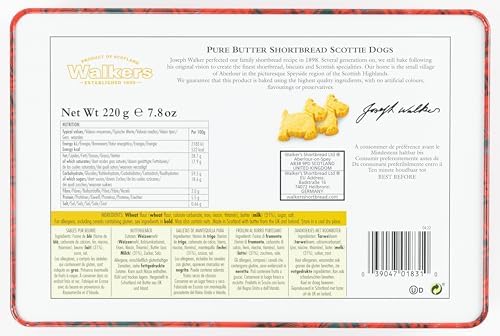 Walker's Shortbread Scottie Dog Shaped Cookies, Pure Butter Shortbread Cookies, 7.8 Oz Gift Tin