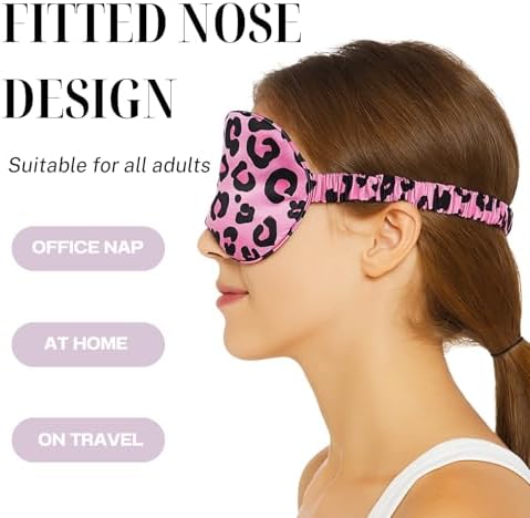 Leopard Print Sleep Eye Mask for Women & Men, Cheetah Print Satin Eye Mask for Sleeping, Light Blocking Blindfold for Deep Sleep, Nap, Travel, Pink Leopard Eye Cover for Side Sleepers