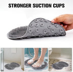 Grey Shower Foot Scrubber Mat Back Washer Exfoliating Bath Wash Pad Wall Mounted Non-Slip Suction Cup