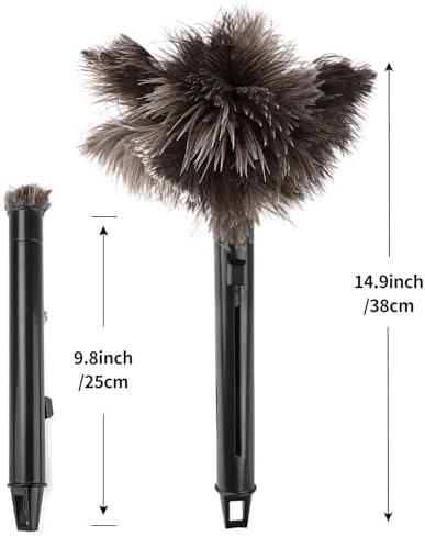 Retractable Feather Duster-Genuine Ostrich Feathers,Anti-Static,Reusable Eco-Friendly Handheld Cleaning for Keyboard,Home,Car,Office(10 to 15 Inches) 1 Pack