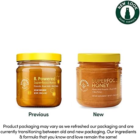 Superfood Honey by Beekeeper's Naturals - Bee Pollen, Royal Jelly, Propolis, Honey - Natural Energy, Immune Support, Mental Clarity, Athletic Performance (4.4 oz)
