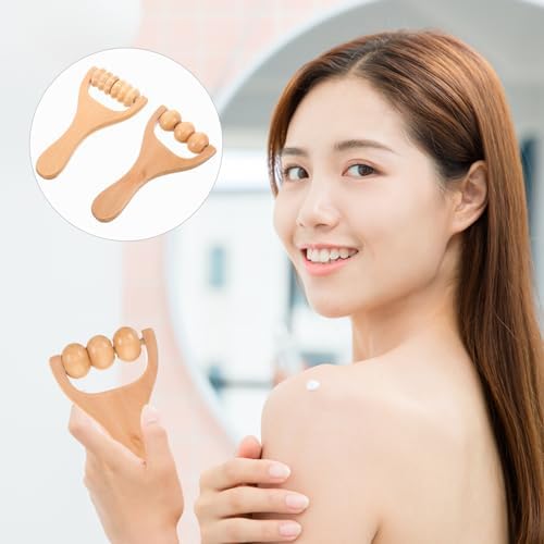 Wooden Massage Roller Tool Set for Full Body Relief Neck Shoulder Foot Leg Muscle Acupoint Therapy 2Pcs Compact Size 5.85 Inch Each